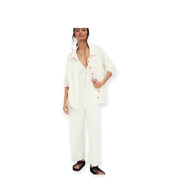 Free People Ivory Bohemian Oversized Button Down Shirt Women’s Size L - Picture 1 of 16
